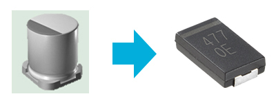 Image of Comparison with can type Al electrolytic capacitors