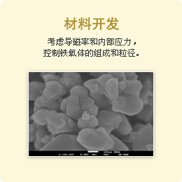 Material Development The composition and particle size of the ferrite is controlled in consideration of the permeability and internal stress.